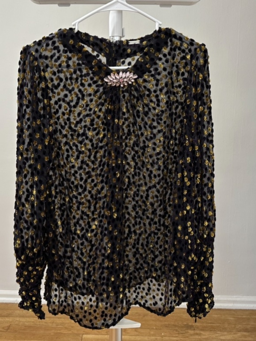 Dodo Bar Or Black Sheer Blouse with Gold Velvet Spots